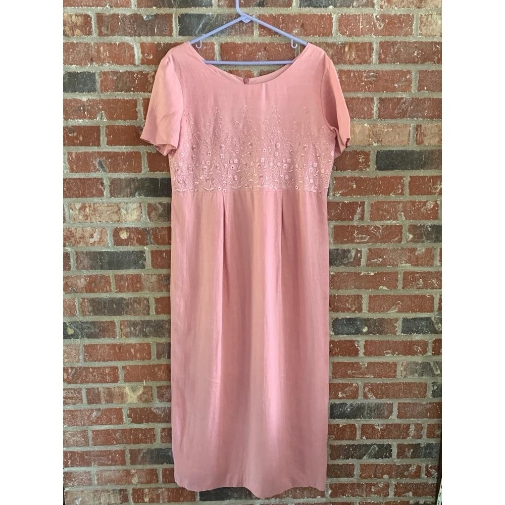 Laura Ashley Vintage Pink Linen Midi Dress Size 10